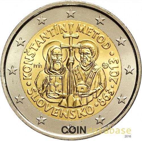 2 € Obverse Image minted in SLOVAKIA in 2013 (1150th anniversary of the Byzantine Advent of St.Cyrillus and Methodius in Great Moravia.)  - The Coin Database