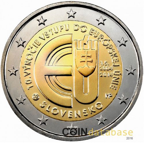 2 € Obverse Image minted in SLOVAKIA in 2014 (10th anniversary of Slovakian Membership in European Union.)  - The Coin Database