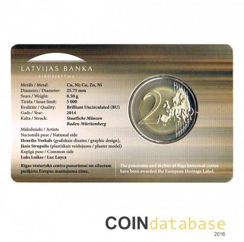 Set Reverse Image minted in LATVIA in 2014 (2€ Coincard BU)  - The Coin Database