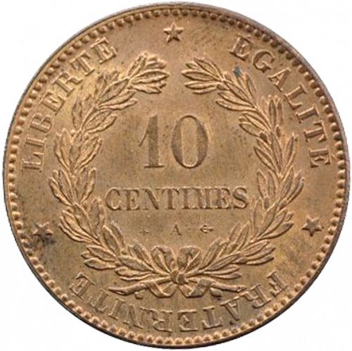 10 Centimes Reverse Image minted in FRANCE in 1872A (1871-1940 - Third Republic)  - The Coin Database