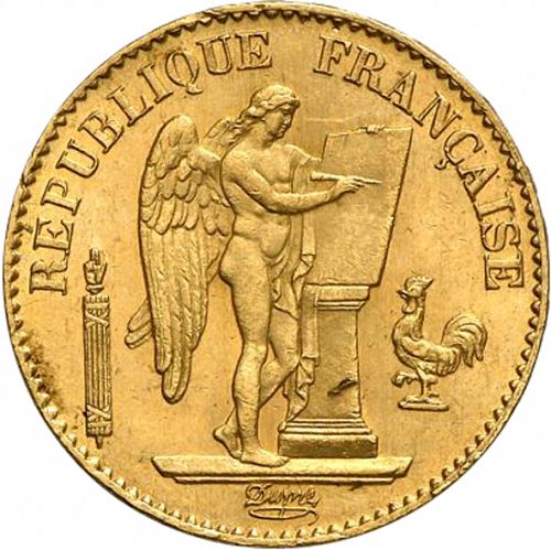 20 Francs Obverse Image minted in FRANCE in 1877A (1871-1940 - Third Republic)  - The Coin Database