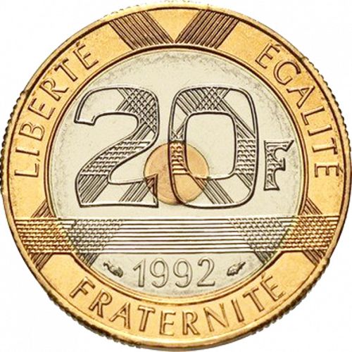 20 Francs Reverse Image minted in FRANCE in 1992 (1959-2001 - Fifth Republic)  - The Coin Database