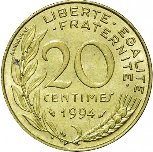 20 Centimes Reverse Image minted in FRANCE in 1994 (1959-2001 - Fifth Republic)  - The Coin Database