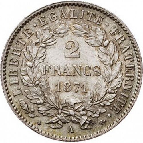 2 Francs Reverse Image minted in FRANCE in 1871A (1871-1940 - Third Republic)  - The Coin Database