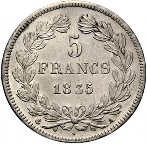 5 Francs Reverse Image minted in FRANCE in 1835A (1830-1848 - Louis Philippe I)  - The Coin Database