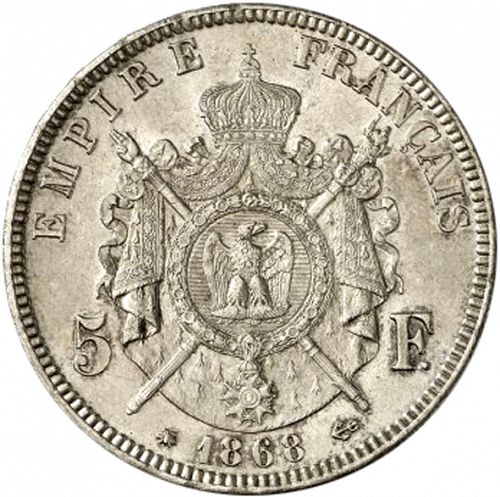 5 Francs Reverse Image minted in FRANCE in 1868A (1852-1870 - Napoléon III)  - The Coin Database