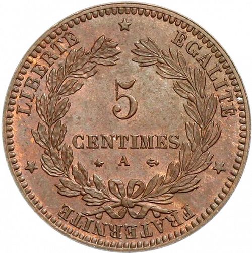 5 Centimes Reverse Image minted in FRANCE in 1871A (1871-1940 - Third Republic)  - The Coin Database