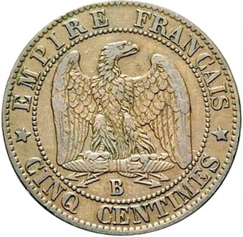 5 Centimes Reverse Image minted in FRANCE in 1856B (1852-1870 - Napoléon III)  - The Coin Database