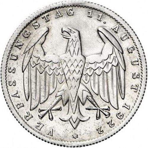 3 Mark Reverse Image minted in GERMANY in 1922D (1922-23 - Weimar Republic - Mark  Coinage)  - The Coin Database