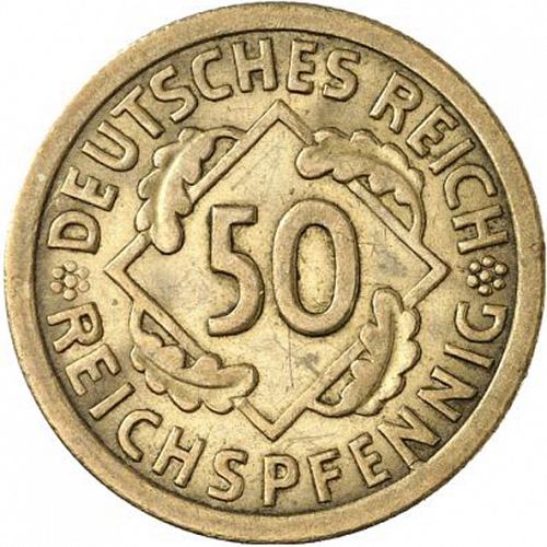 50 Pfenning Obverse Image minted in GERMANY in 1924A (1924-38 - Weimar Republic - Reichsmark)  - The Coin Database