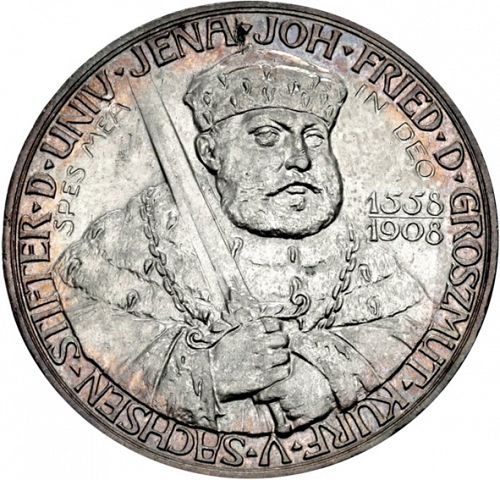 5 Mark Obverse Image minted in GERMANY in 1908 (1871-18 - Empire SAXE-WEIMAR-EISENACH)  - The Coin Database