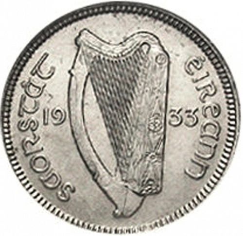 3d - 3 Pence Obverse Image minted in IRELAND in 1933 (1921-37 - Irish Free State)  - The Coin Database
