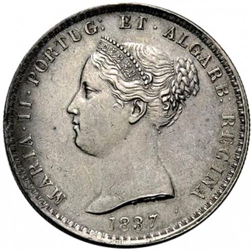 1000 Réis ( 10 Tostôes ) Obverse Image minted in PORTUGAL in 1837 (1835-53 - Maria II <small> - Decimal Coinage</small>)  - The Coin Database