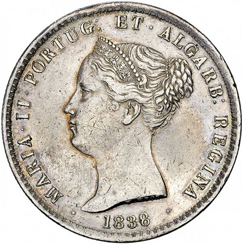 1000 Réis ( 10 Tostôes ) Obverse Image minted in PORTUGAL in 1838 (1835-53 - Maria II <small> - Decimal Coinage</small>)  - The Coin Database