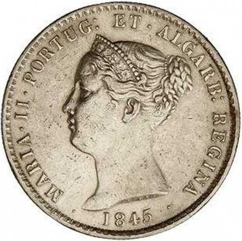 1000 Réis ( 10 Tostôes ) Obverse Image minted in PORTUGAL in 1845 (1835-53 - Maria II <small> - Decimal Coinage</small>)  - The Coin Database
