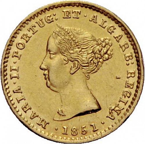 1000 Réis ( 1/5 Coroa de Ouro ) Obverse Image minted in PORTUGAL in 1851 (1835-53 - Maria II <small> - Decimal Coinage</small>)  - The Coin Database