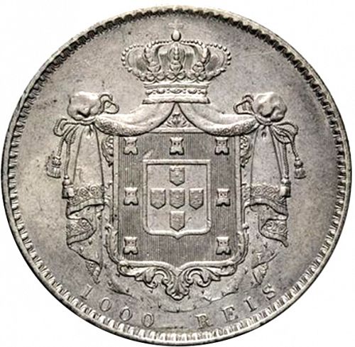 1000 Réis ( 10 Tostôes ) Reverse Image minted in PORTUGAL in 1837 (1835-53 - Maria II <small> - Decimal Coinage</small>)  - The Coin Database