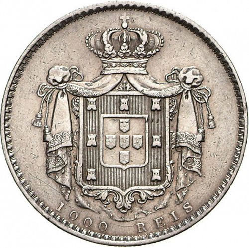 1000 Réis ( 10 Tostôes ) Reverse Image minted in PORTUGAL in 1844 (1835-53 - Maria II <small> - Decimal Coinage</small>)  - The Coin Database