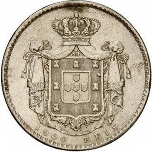 1000 Réis ( 10 Tostôes ) Reverse Image minted in PORTUGAL in 1845 (1835-53 - Maria II <small> - Decimal Coinage</small>)  - The Coin Database