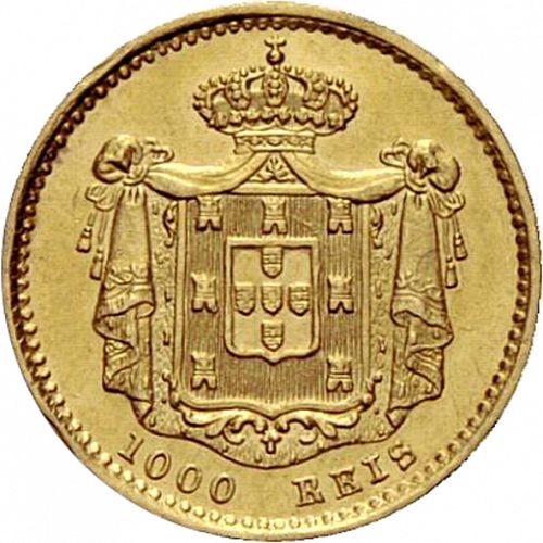 1000 Réis ( 1/5 Coroa de Ouro ) Reverse Image minted in PORTUGAL in 1851 (1835-53 - Maria II <small> - Decimal Coinage</small>)  - The Coin Database