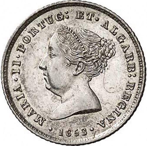 100 Réis ( Tostâo ) Obverse Image minted in PORTUGAL in 1853 (1835-53 - Maria II <small> - Decimal Coinage</small>)  - The Coin Database