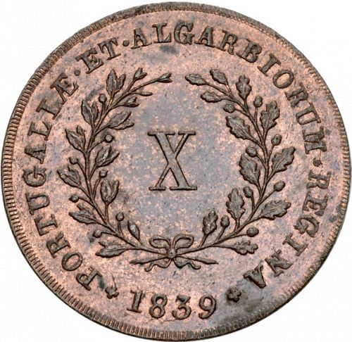 10 Réis Reverse Image minted in PORTUGAL in 1839 (1834-39 - Maria II)  - The Coin Database