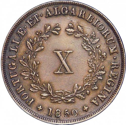 10 Réis Reverse Image minted in PORTUGAL in 1850 (1835-53 - Maria II <small> - Decimal Coinage</small>)  - The Coin Database