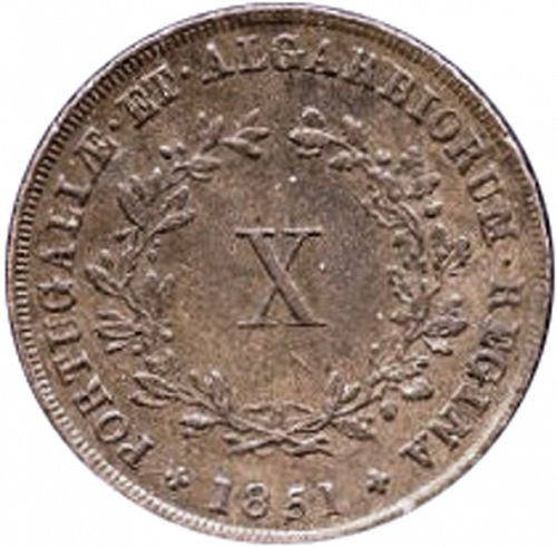 10 Réis Reverse Image minted in PORTUGAL in 1851 (1835-53 - Maria II <small> - Decimal Coinage</small>)  - The Coin Database