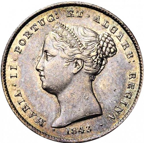 200 Réis ( 2 Tostôes ) Obverse Image minted in PORTUGAL in 1843 (1835-53 - Maria II <small> - Decimal Coinage</small>)  - The Coin Database