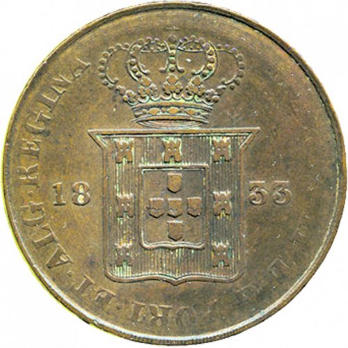 20 Réis ( Vintém ) Obverse Image minted in PORTUGAL in 1833 (1834-39 - Maria II)  - The Coin Database