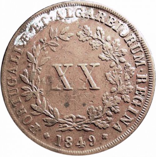 20 Réis ( Vintém ) Reverse Image minted in PORTUGAL in 1849 (1835-53 - Maria II <small> - Decimal Coinage</small>)  - The Coin Database