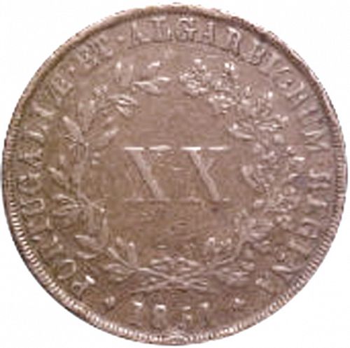 20 Réis ( Vintém ) Reverse Image minted in PORTUGAL in 1851 (1835-53 - Maria II <small> - Decimal Coinage</small>)  - The Coin Database