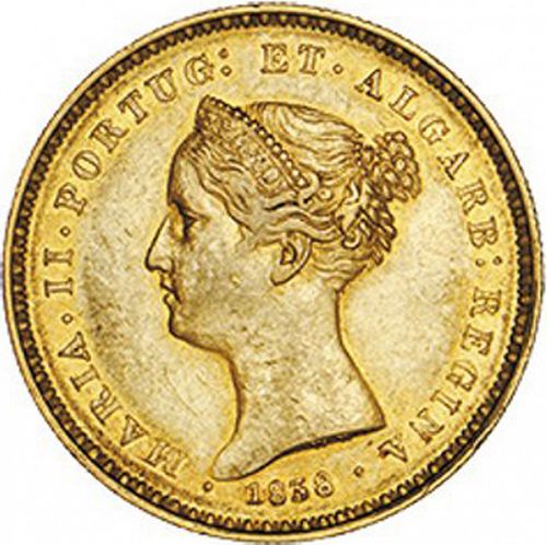 2500 Réis ( Meia Coroa de Ouro ) Obverse Image minted in PORTUGAL in 1838 (1835-53 - Maria II <small> - Decimal Coinage</small>)  - The Coin Database