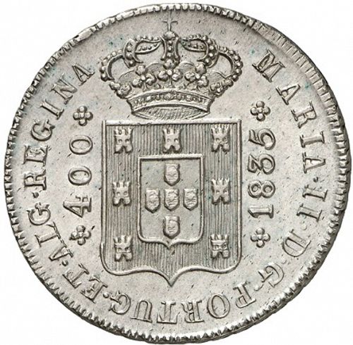 480 Réis ( Cruzado Novo ) Obverse Image minted in PORTUGAL in 1835 (1834-39 - Maria II)  - The Coin Database