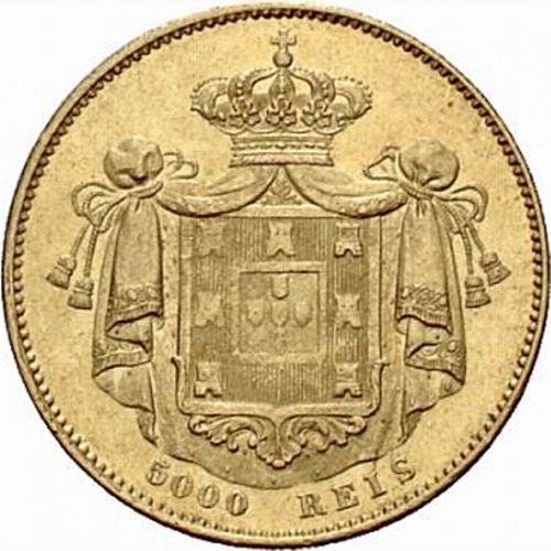 5000 Réis ( Coroa de Ouro ) Reverse Image minted in PORTUGAL in 1851 (1835-53 - Maria II <small> - Decimal Coinage</small>)  - The Coin Database