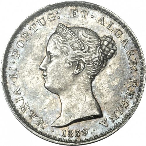 500 Réis ( 5 Tostôes ) Obverse Image minted in PORTUGAL in 1839 (1835-53 - Maria II <small> - Decimal Coinage</small>)  - The Coin Database