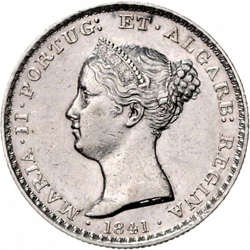 500 Réis ( 5 Tostôes ) Obverse Image minted in PORTUGAL in 1841 (1835-53 - Maria II <small> - Decimal Coinage</small>)  - The Coin Database