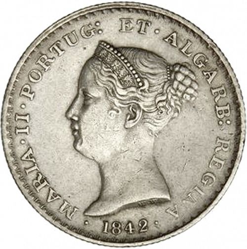 500 Réis ( 5 Tostôes ) Obverse Image minted in PORTUGAL in 1842 (1835-53 - Maria II <small> - Decimal Coinage</small>)  - The Coin Database