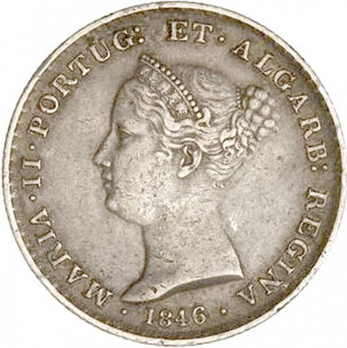 500 Réis ( 5 Tostôes ) Obverse Image minted in PORTUGAL in 1846 (1835-53 - Maria II <small> - Decimal Coinage</small>)  - The Coin Database