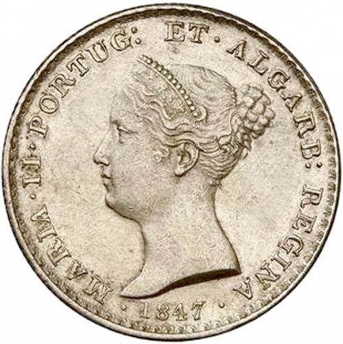 500 Réis ( 5 Tostôes ) Obverse Image minted in PORTUGAL in 1847 (1835-53 - Maria II <small> - Decimal Coinage</small>)  - The Coin Database