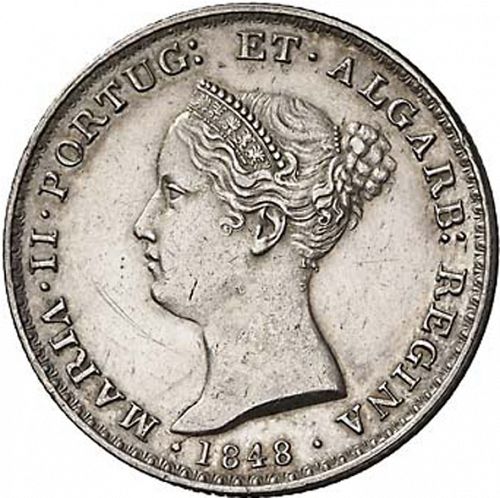 500 Réis ( 5 Tostôes ) Obverse Image minted in PORTUGAL in 1848 (1835-53 - Maria II <small> - Decimal Coinage</small>)  - The Coin Database
