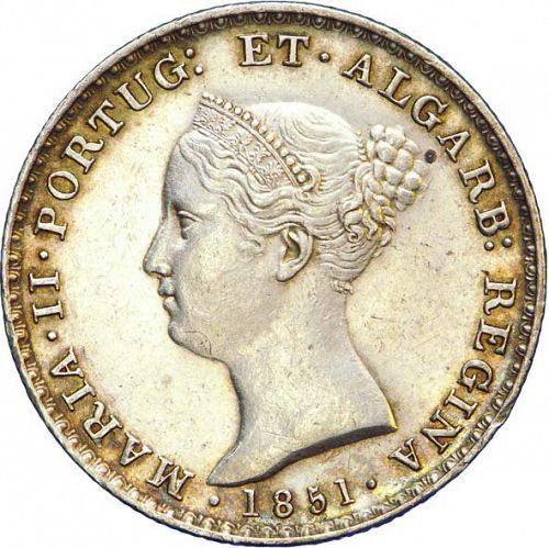 500 Réis ( 5 Tostôes ) Obverse Image minted in PORTUGAL in 1851 (1835-53 - Maria II <small> - Decimal Coinage</small>)  - The Coin Database
