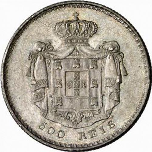 500 Réis ( 5 Tostôes ) Reverse Image minted in PORTUGAL in 1844 (1835-53 - Maria II <small> - Decimal Coinage</small>)  - The Coin Database