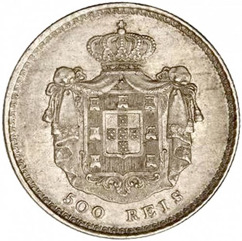 500 Réis ( 5 Tostôes ) Reverse Image minted in PORTUGAL in 1847 (1835-53 - Maria II <small> - Decimal Coinage</small>)  - The Coin Database