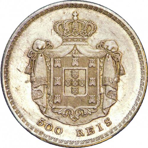 500 Réis ( 5 Tostôes ) Reverse Image minted in PORTUGAL in 1849 (1835-53 - Maria II <small> - Decimal Coinage</small>)  - The Coin Database