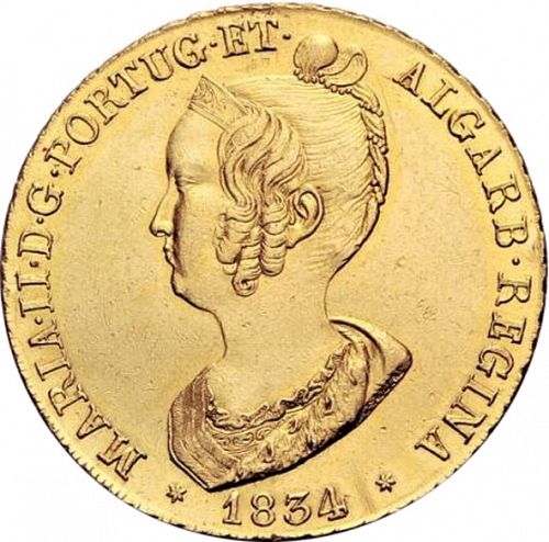 7500 Réis ( Peça ) Obverse Image minted in PORTUGAL in 1834 (1834-39 - Maria II)  - The Coin Database