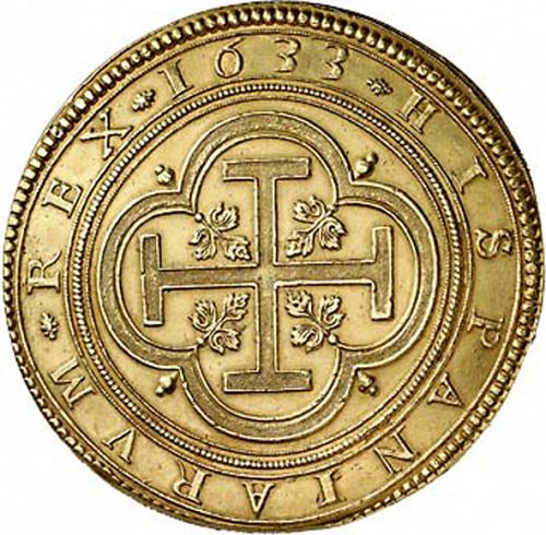 100 Escudos Reverse Image minted in SPAIN in 1633R (1621-65  -  FELIPE IV)  - The Coin Database