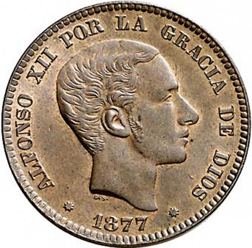 10 Céntimos Obverse Image minted in SPAIN in 1877OM (1874-85  -  ALFONSO XII)  - The Coin Database