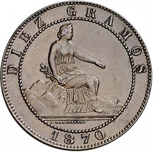 10 Céntimos Obverse Image minted in SPAIN in 1870 (1868-70  -  PROVISIONAL GOVERNMENT)  - The Coin Database