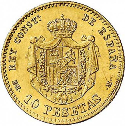 10 Pesetas Reverse Image minted in SPAIN in 1878 / 78 (1874-85  -  ALFONSO XII)  - The Coin Database